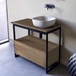 Scarabeo 1806-SOL3-89 Console Sink Vanity With Ceramic Vessel Sink and Natural Brown Oak Drawer, 35 Inch